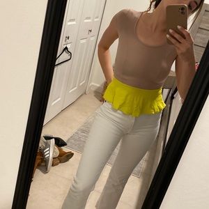 Yellow and beige peplum top